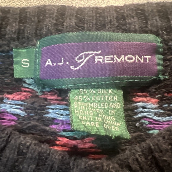 Vintage Sweater Women's Size S Black Diamond Colorful Silk Cotton Cardigan - Picture 2 of 9